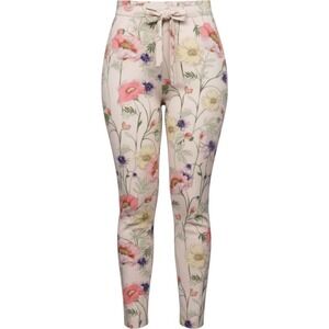 Express Women Pink Floral Poppy High Rise Ankle Tapered Tie Waist Pants Size S